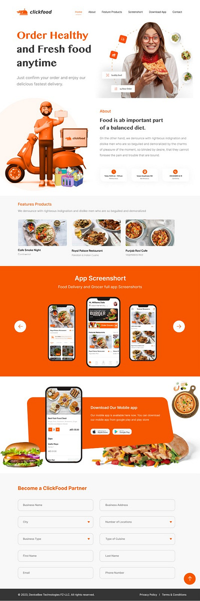 Food Delivery Landing Page app development dubai devicebee food app landing page food delivery food ordering app development mobile app development uae