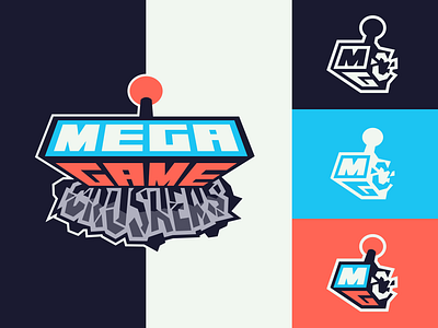 Mega Game Crushers logo branding break crush gaming jagged joystick logo perspective rock sebm typography vector