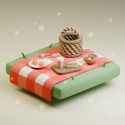 3D Miniature Picnic 3d 3dart 3dmodel 3dmodeler 3dmodels blender cute3d cuteart peach picnic strawberry