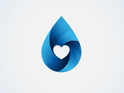 Water Drop Heart Logo for Medical Health Infusion Treatments blood blue brand branding care clean donoate drop gradients health heart hope hydration infusion logo medical physician swirl transfusion water