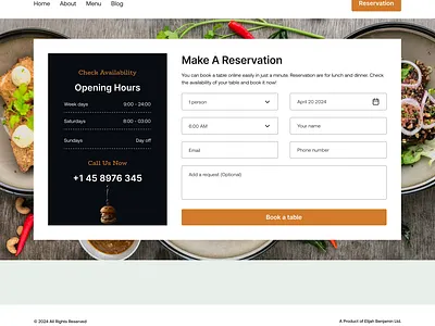 Restaurant Reservation Screen figma landing page uiux user experience web app