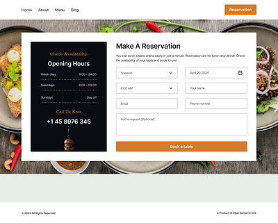 Restaurant Reservation Screen figma landing page uiux user experience web app