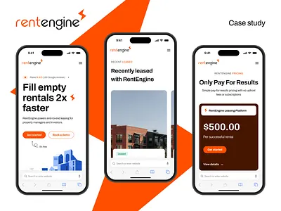 Rentengine | Landing Page Case Study behance case study case study flat design landing page lease platform leasing minimal ui nav bar product design rental app rental landing page rental platform rental website web design