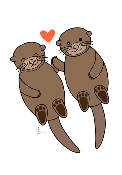 Cute otters holding hands animals cute denmark design drawing illustration