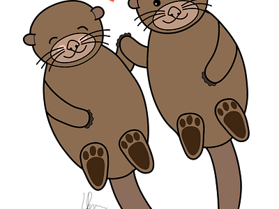 Cute otters holding hands animals cute denmark design drawing illustration