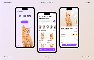 Cat Shop Mobile App app app design branding cat care cat shop cat shop app design ios ios app minimal mobile app pet adoption pet care pet shop app pethealth petshop ui uidesign uiux ux