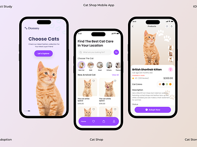 Cat Shop Mobile App app app design branding cat care cat shop cat shop app design ios ios app minimal mobile app pet adoption pet care pet shop app pethealth petshop ui uidesign uiux ux
