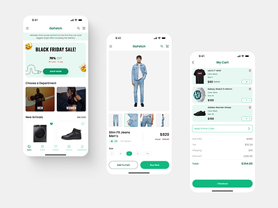 GoFetch E-commerce App | UI/UX app cart design e commerce mobile mobile app product design shopping software typography ui ux