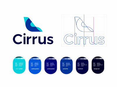 Cirrus, logo design + construction grid for flights ticketing ai ai airlines airplane fin artificial intelligence aviation business intelligence c cloud based construction process data deep learning grid system letter mark monogram livery logo logo design plane tail revenue management ticketing tickets