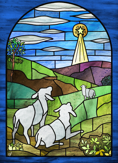 Three Sheep card card design christmas holiday illustration procreate sheep stained glass texture