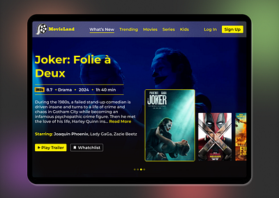 MovieLand Hero Section animate animation dark mode design figma figma animation inspiration landing page prototype slider tips trend ui ui design ui designer ui interface ux web web design