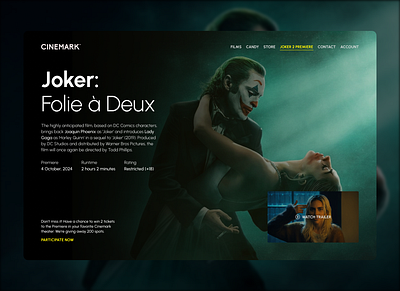 Cinemark: Joker Premiere 2024 cinema cinemark concept form joker lady gaga movie photography premiere theater tickets trailer ui design web design