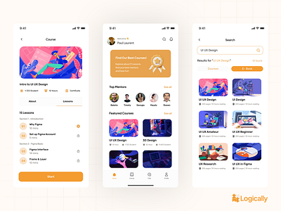 Logically Course App - UI Mobile Design app concept course courseapp design edu educations figma learning logically mobile ui uiux ux