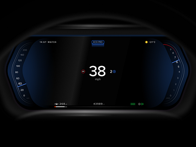 Vehicle digital cluster exploration car cluster dashboard date design digital ev fuel gear kph lights limit miles mode night speed time ui vehicle weather