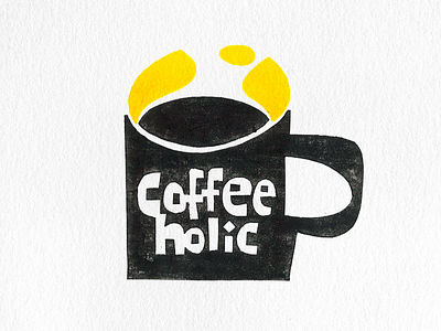 Coffeeholic block print graphic design illustration woodcut