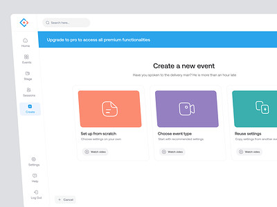 Virtual Event - Event Template card create create new virtual event dashboard event management meeting modal online meeting product saas survey template ui ux video conference video streaming virtualhub web app webinar