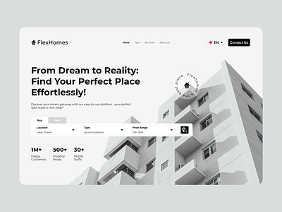 REAL ESTATE LANDING PAGE design designer herosection landing page minimal properties real estate ui ux webpage website