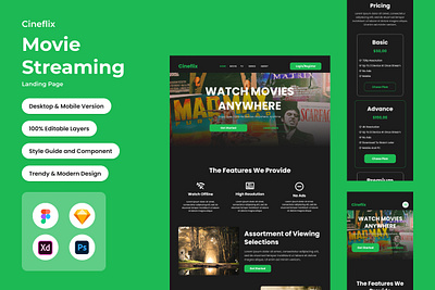 Cineflix - Movie Streaming Landing Page V1 cinema entertainment film homepage internet landingpage media movie network online reel responsive streaming video web