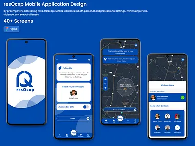 resQcop Mobile Application crime emergency help location map mobile app personal safety risk safety sos tracker ui ux voilence