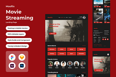 Mooflix - Movie Streaming Landing Page V2 cinema entertainment film homepage internet landingpage media movie network online reel responsive streaming video web