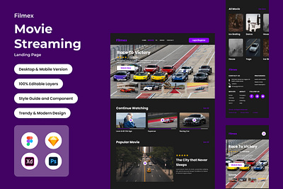Filmex - Movie Streaming Landing Page V2 cinema entertainment film homepage internet landingpage media movie network online reel responsive streaming video web