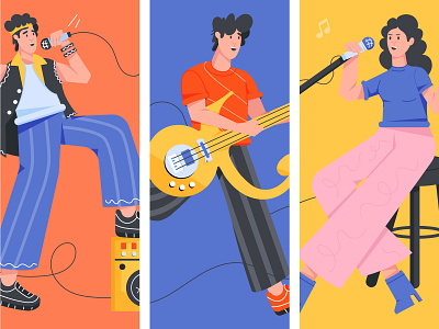 Rock Band Icons amplifier band character character design concert flat illustration guitar illustration metal rock microphone music people rock rock and roll rock band rock stars singer vector