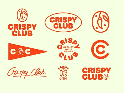 Crispy Club - Branding Kit badge branding branding kit design graphic design illustration logo logo chilli crisps logo chily logos logotype monogram signature logo typography vector