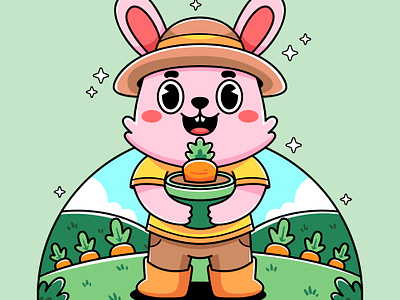Rabbit farmer carrot animal carrot cartoon character colorful cute design farmer garden graphic design illustration plant rabbit ui