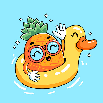 Pineapple Summer animal cartoon character colorful cute design duck fruit graphic design illustration pineapple pool summer swimming