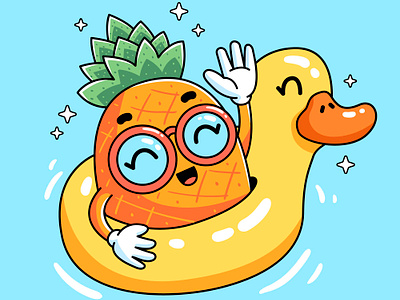 Pineapple Summer animal cartoon character colorful cute design duck fruit graphic design illustration pineapple pool summer swimming