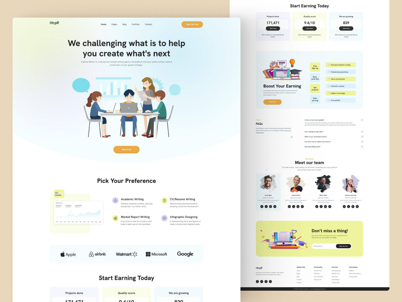 Content writing agency landing page by Farhad Hossain on Dribbble