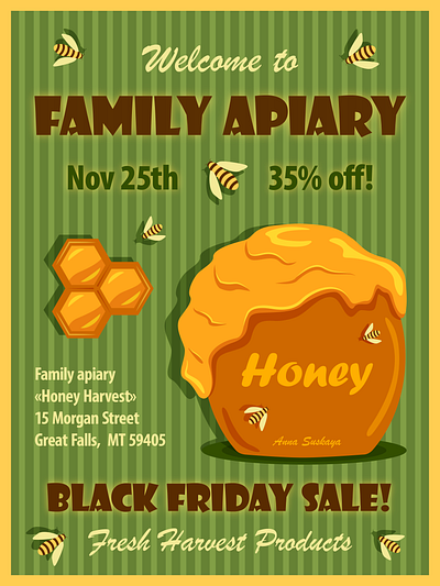 Honey sale banner art black friday sale flayer design illustration page layout sales vector illustration web illustration