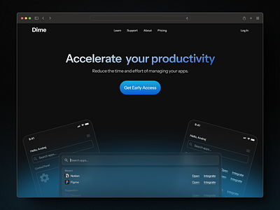 Dime - Hero Section Concept dark figma minimalist ui web