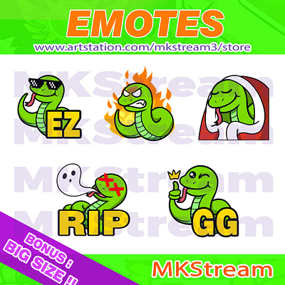 Twitch emotes cute snake ez, rage, comfy, rip & gg pack animated emotes anime comfy cute cute snake design discord emote emotes ez gg green snake illustration rage rip snake snake emotes sub badge twitch emotes