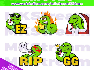 Twitch emotes cute snake ez, rage, comfy, rip & gg pack animated emotes anime comfy cute cute snake design discord emote emotes ez gg green snake illustration rage rip snake snake emotes sub badge twitch emotes