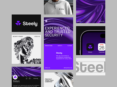 Steely Branding 3d brand branding design graphic design guideline identity logo logotype merch posts purple startup tech