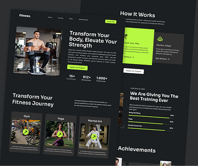 Fitness Landing Page body building dark theme figma fitness landing page graphic design gym ui uiux