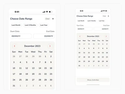 Date Range | Finance App activity app app design bank calander design finance fintech mobile app mobile ui saas transfer ui ux