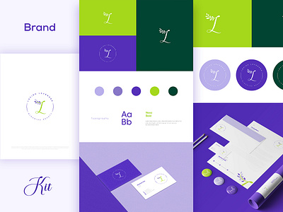 Brand Kit design brand book brand guide brand kit brand style guide branding branding kit graphic design green icon illustration lavender logo logo minimalism monogram stampmark logo typography ui vector