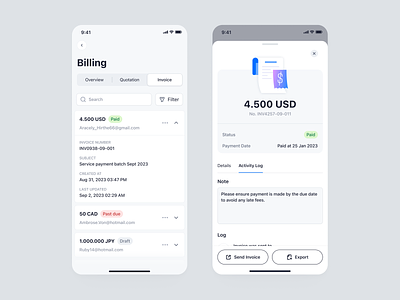 Arto Plus - Billing Invoice app billing invoice log management mobile payment product design saas ui ux