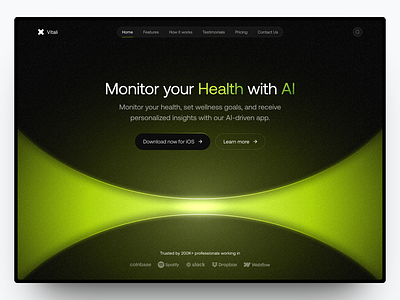 Vitali AI - Health App Website Design ai branding design graphic design health landing page saas tracking ui web design website