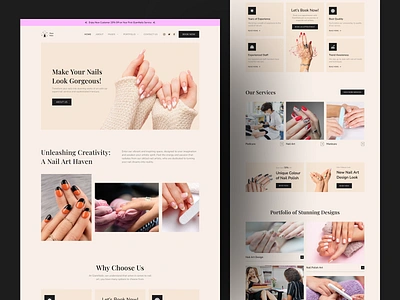 GlamNails | NailArt and manicure Figma Design Template beauty beauty clinic beauty landing page beauty salon branding classic cosmetics website ecommerce hero section home page minimal minimalist modern nail product design salon ui ux website website design