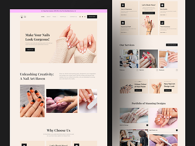 GlamNails | NailArt and manicure Figma Design Template beauty beauty clinic beauty landing page beauty salon branding classic cosmetics website ecommerce hero section home page minimal minimalist modern nail product design salon ui ux website website design