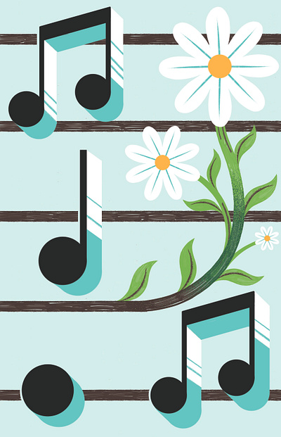 Music in Bloom conceptual digital editorial floral folioart illustration michael driver music spring symbol texture