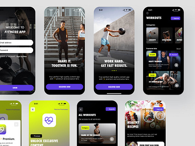Fitness app Template android dark theme design fitness fitness app healthy healthy app ios login sports sports app subscriptions template workouts