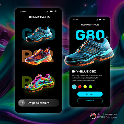Shoe App - Runnerhub 3d animation app branding glow graphic design mobileapp shoeapp trending ui ux