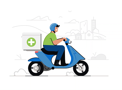 On the way! animation app app animation branding character design geometric illustration line motion graphics motorcycle pharmacy scooter spot illustration vector