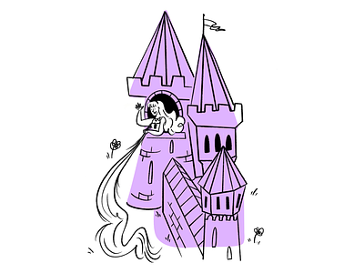 Rapunzel, Rapunzel, let down your (armpit) hair 💁🏼‍♀️🏰 castle design doodle fairy tale fairytale funny hair illo illustration lol rapunzel sketch