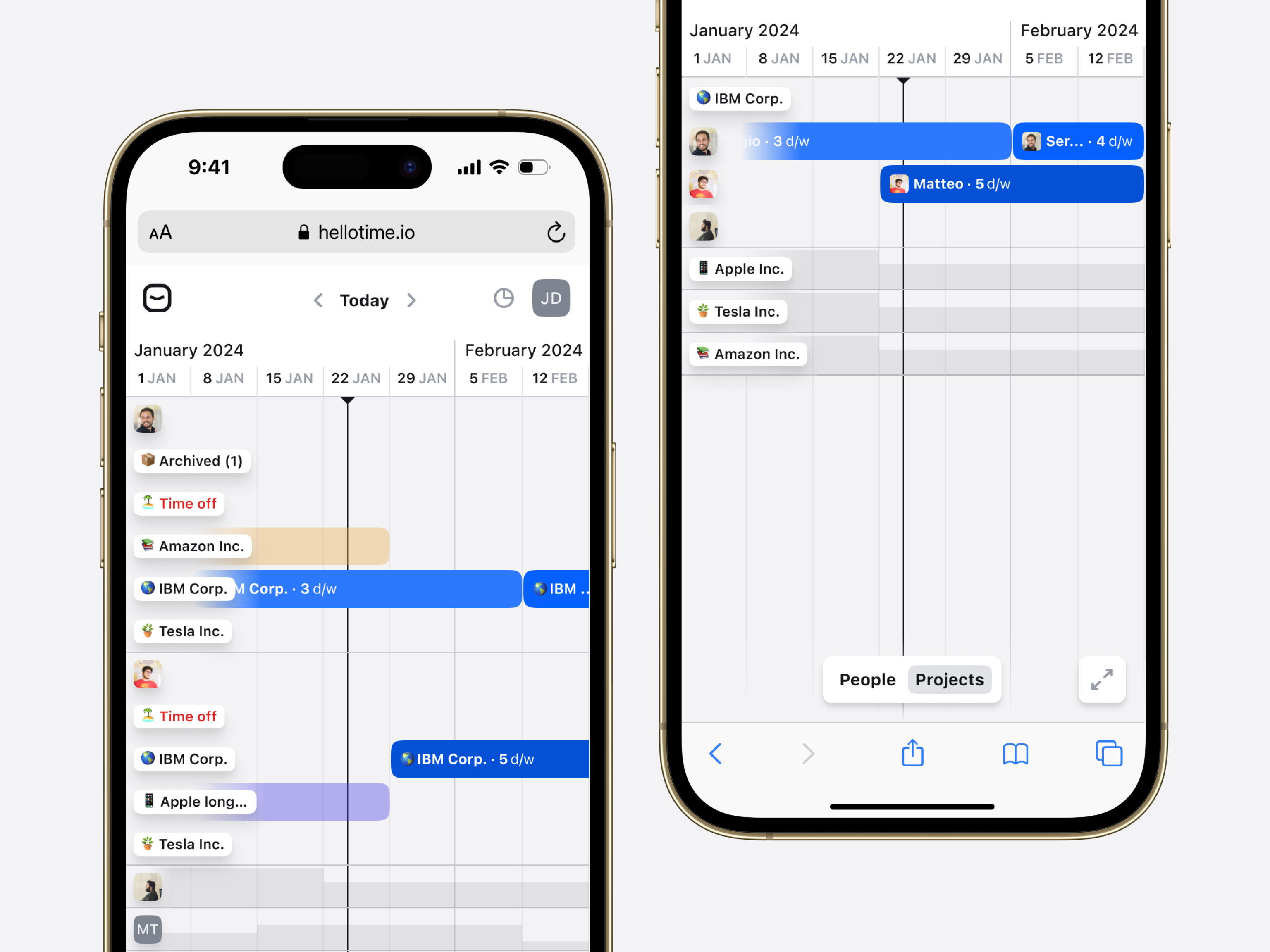 Example of Schedule people and projects from a timeline