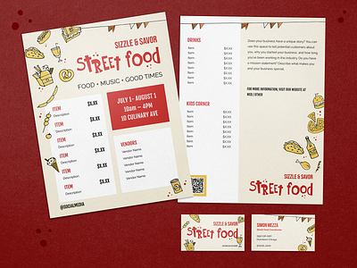 Street Food Brand Identity Set branding business card flyer food food festival fun illustration menu street food